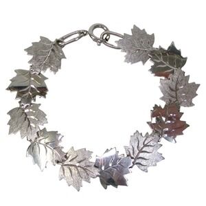 Vintage Sterling Silver Lamode Etched Leaf Link Bracelet 7.25" 17 Grams